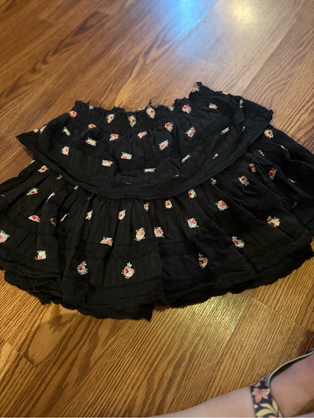 Loveshackfancy-Black Floral Smocked Mini Skirt